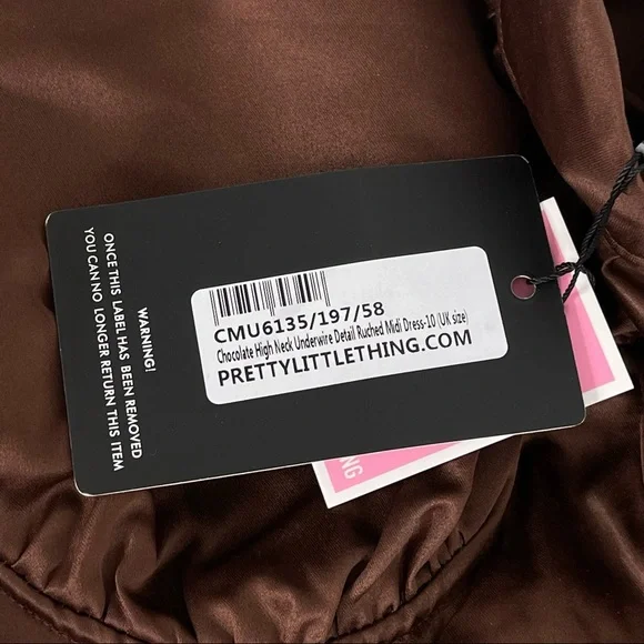 🌟SOLD PRETTYLITTLETHING Chocolate high neck underwire detail ruched midi 6 NEW - Picture 10 of 15